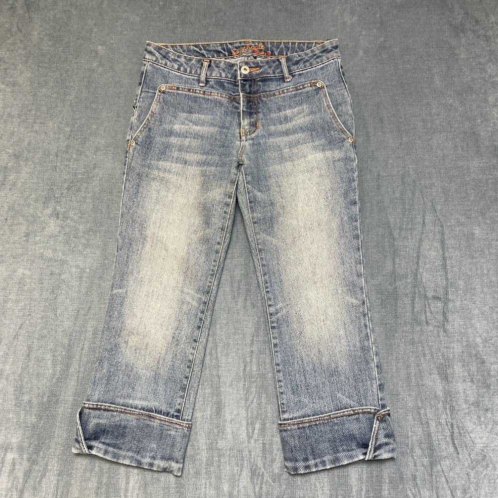 Southpole Capri Jeans Womens 30x23 Blue Denim Medium Wash Cuffed Hem Straight